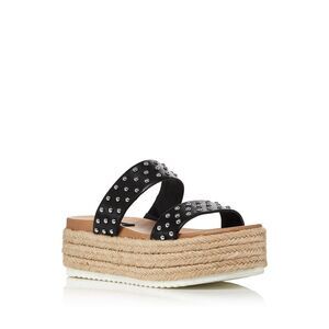 AQUA Womens Black Ayden Open Toe Platform Slip On Leather Espadrille Shoes 9.5 M